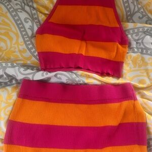 SHEIN Pink and Orange Striped Knit Skirt